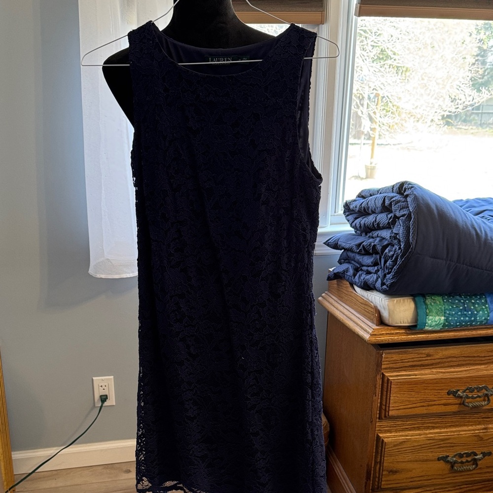 Ralph Lauren Navy Lace Midi Dress